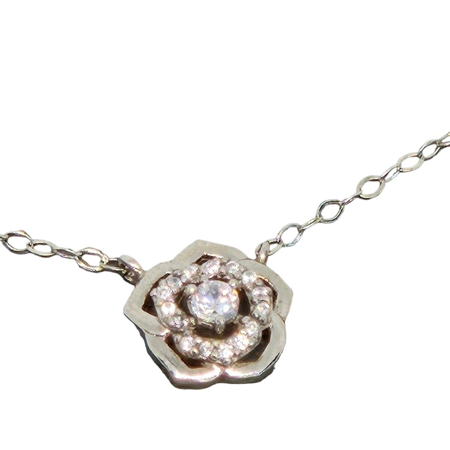 Eliot Danori Silver Tone CZ Flower Pendant Necklace Floral Trendy Stylish Dainty