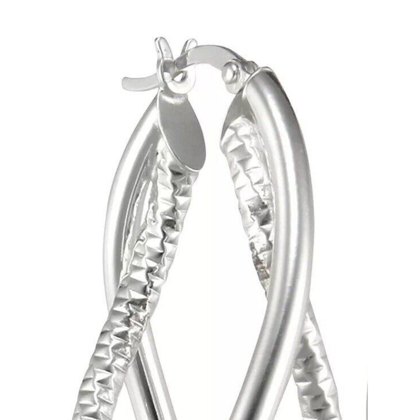 Sterling Silver Textured Twist Hoop Earrings Chic Trendy Fashion Intricate Style