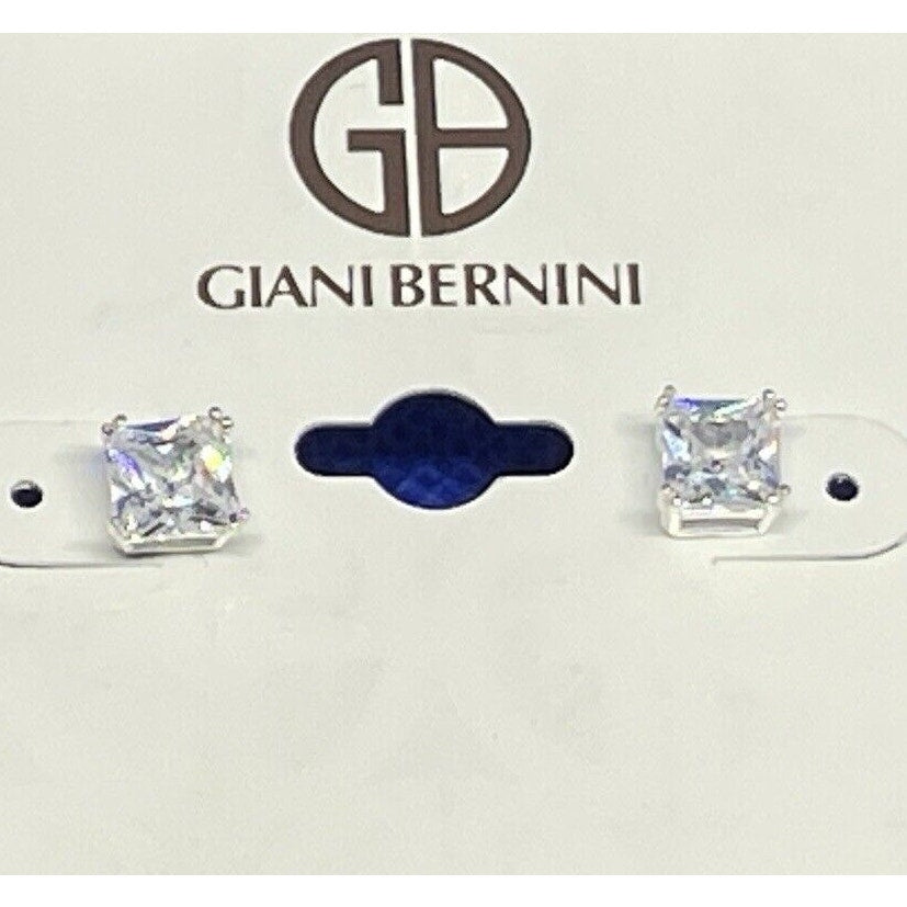 Sterling Silver Solitaire CZ Stud Earrings Chic Glitz Fashion Trendy Stylish NWT