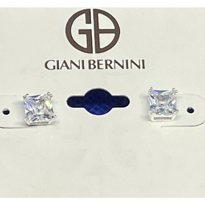 Sterling Silver Solitaire CZ Stud Earrings Chic Glitz Fashion Trendy Stylish NWT