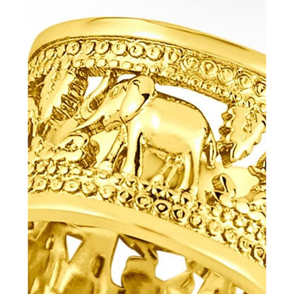 Gold Plated Open Work Elephant Wide Ring (Sz 9) Intricate Stunning Animals Chic