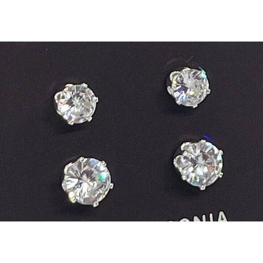 Anne Klein Silver Tone CZ Stud Earrings (2pc Set) Fashion Glitz Trendy Style NWT