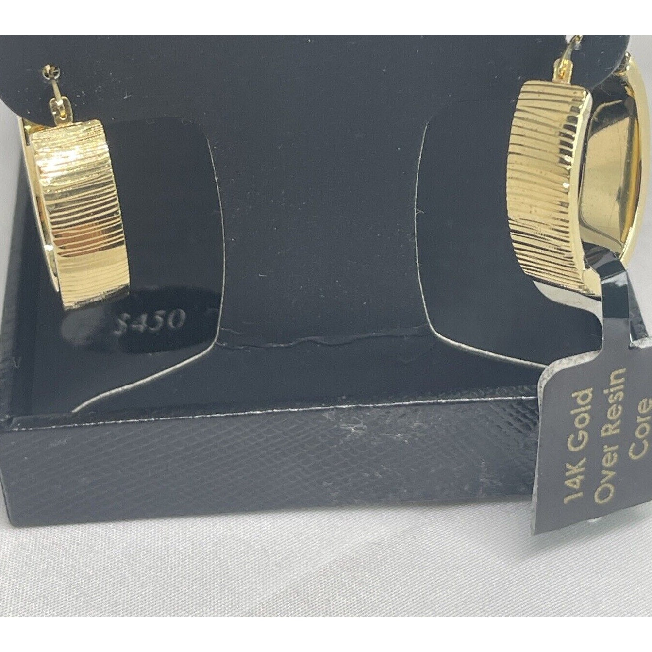 14K Gold Over Resin Textured Hoop Earrings Trendy Stylish Fashion Chic $450 NWT