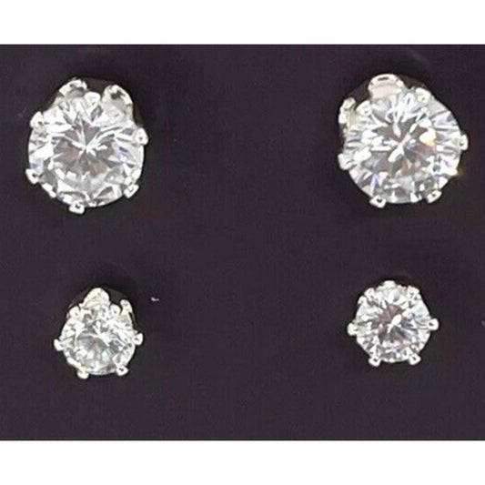 Anne Klein Silver Tone Earrings (2 Piece Set) CZ Stud Style Chic Women's Fashion