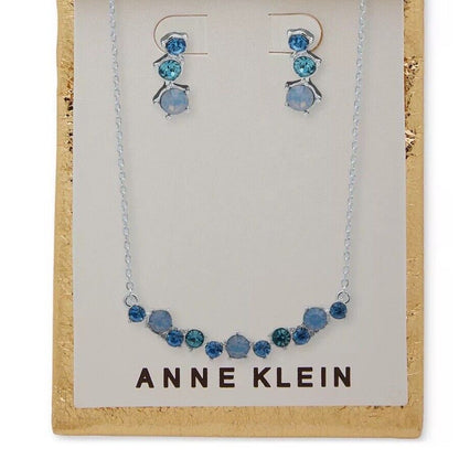 Anne Klein Silver Tone Crystal Necklace Earrings (2pc Set) Trendy Fashion Style