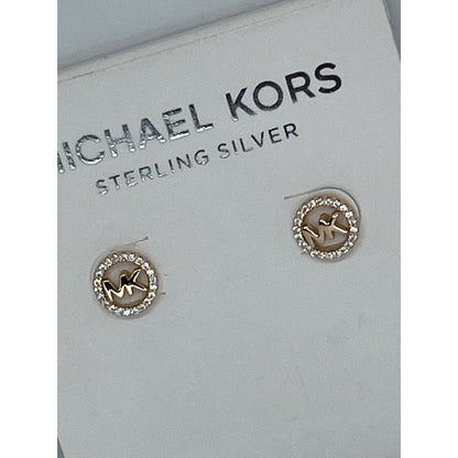 Michael Kors 14K Gold Vermeil CZ Hoop Earrings MK Logo Stud Luxury Trendy Chic