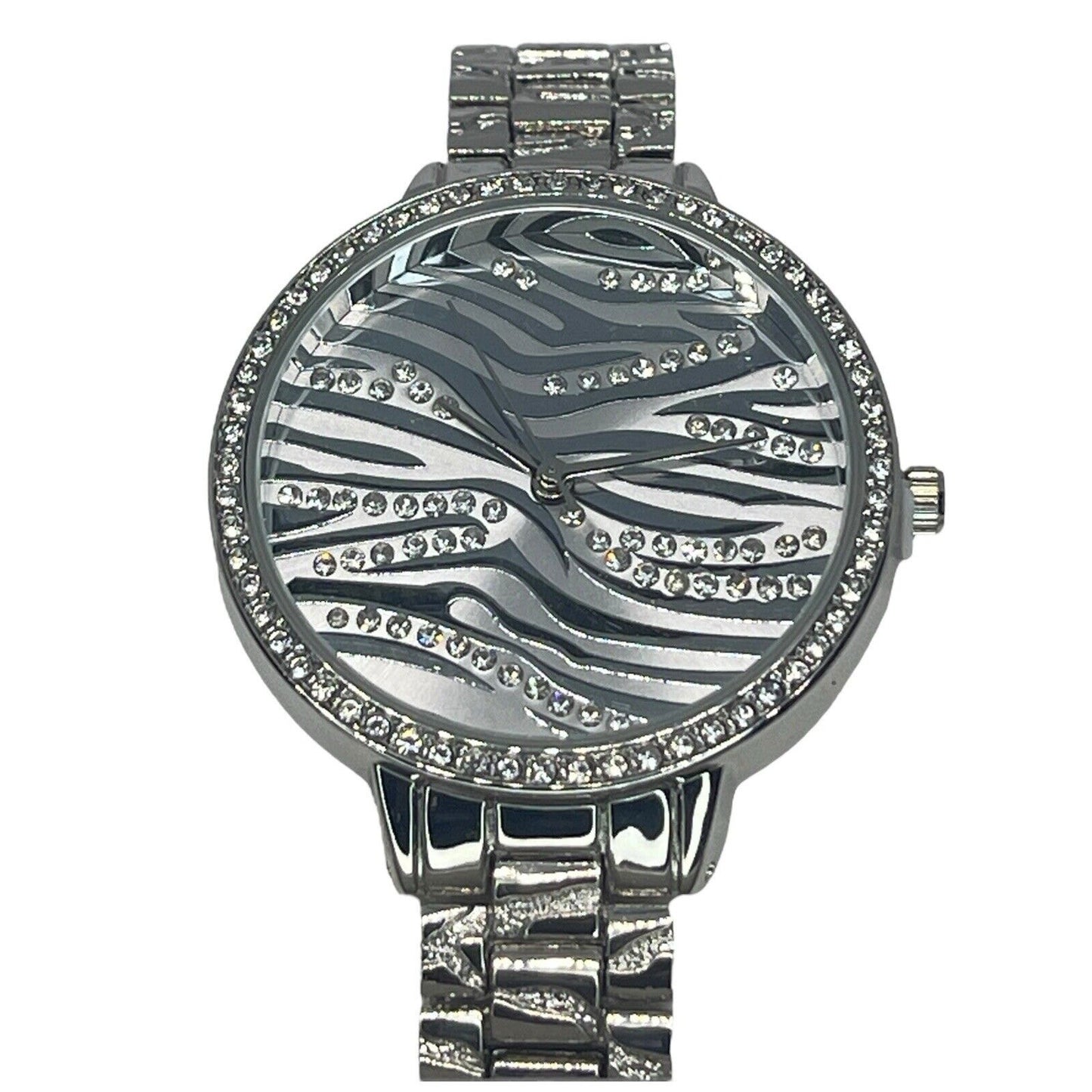 Silver Tone Crystal Bracelet Watch Zebra Print Stunning Chic Trendy Fashion Vday