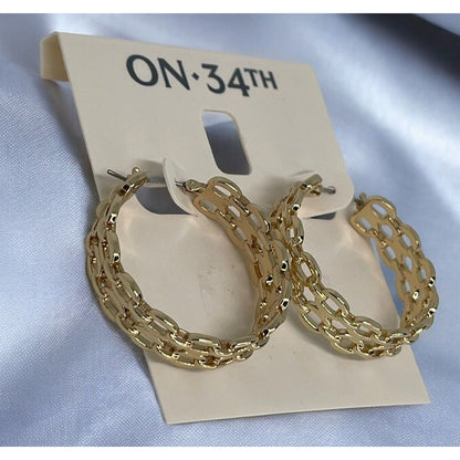 Gold Tone Chain Hoop Earrings Elegant Chic Style Fashion Trendy Ladies Jewelry