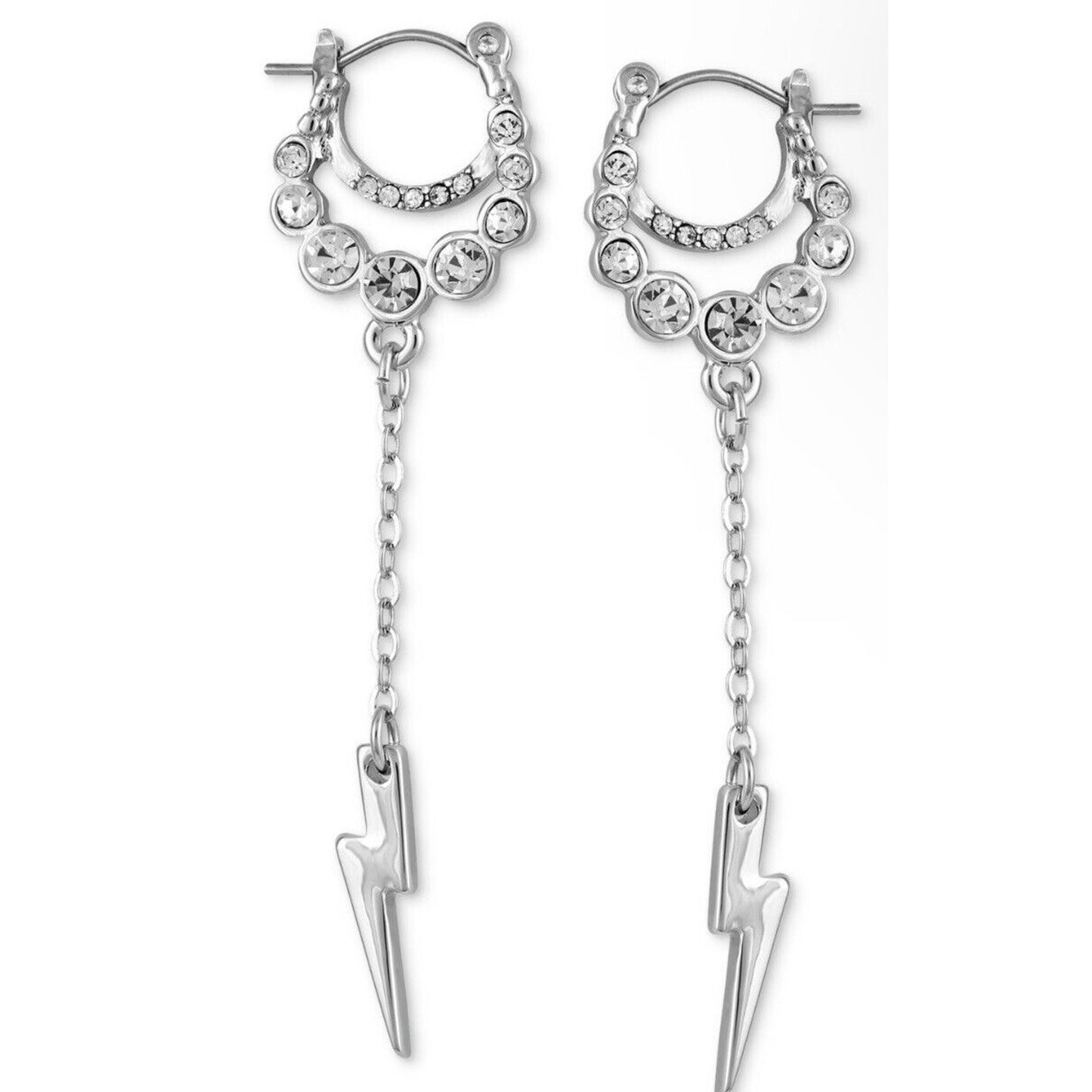 Guess Silver Tone Crystal Bolt Earrings Chic Fashion Shiny Style Trendy Fashion