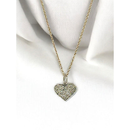 Sterling Silver Heart Filigree Pendant Necklace Open Work Style Fashion Stunning