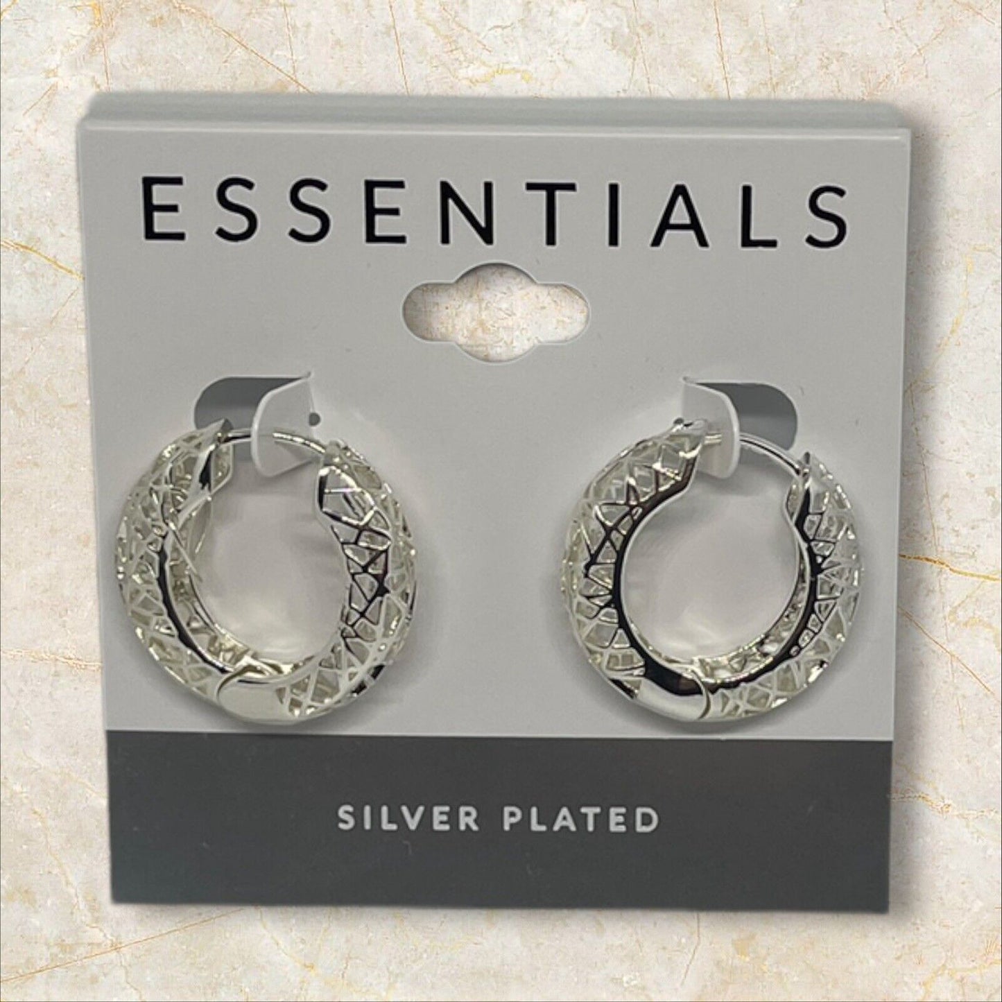 Essentials Silver Plated Filigree Hoop Earrings Open Work Stunning Style Trendy