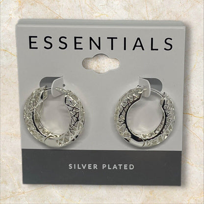 Essentials Silver Plated Filigree Hoop Earrings Open Work Stunning Style Trendy