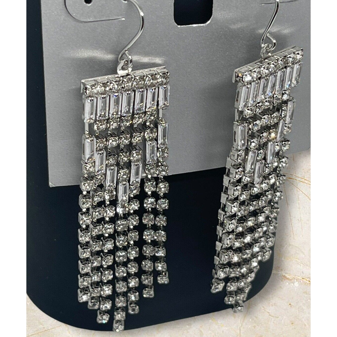 Silver Tone Crystal Chandelier Earrings Waterfall Elegant Style Fashion Trendy