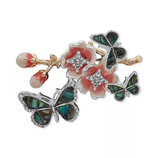 Anne Klein Two Tone Abalone Crystal Butterfly Brooch Pin Stunning Intricate NWT