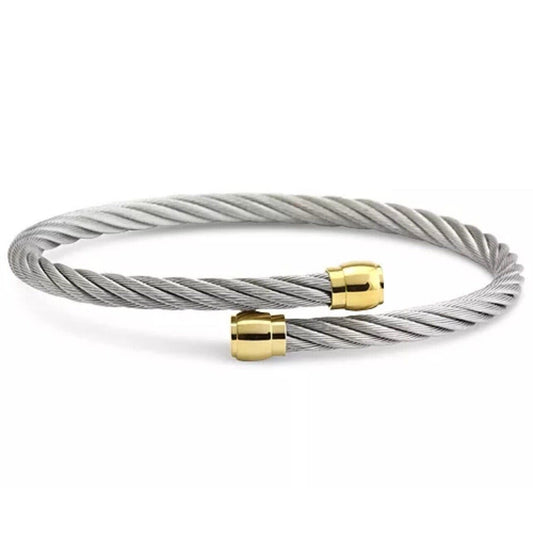 Charriol Two Tone Cable Bypass Bracelet Stainless Steel Luxury Designer Elegant