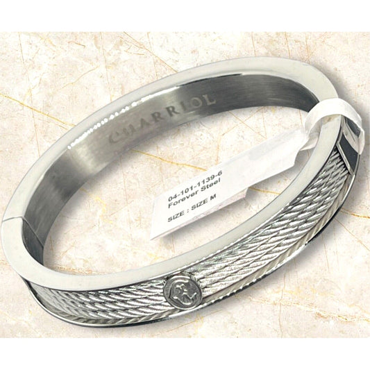 Charriol Logo Cable Bangle Bracelet Stainless Steel Luxury Designer Elegant NWT