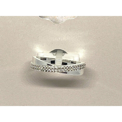 Silver Plated CZ Twist Ring (Sz 8) Chic Fashion Style Trendy Shiny Cocktail NWT