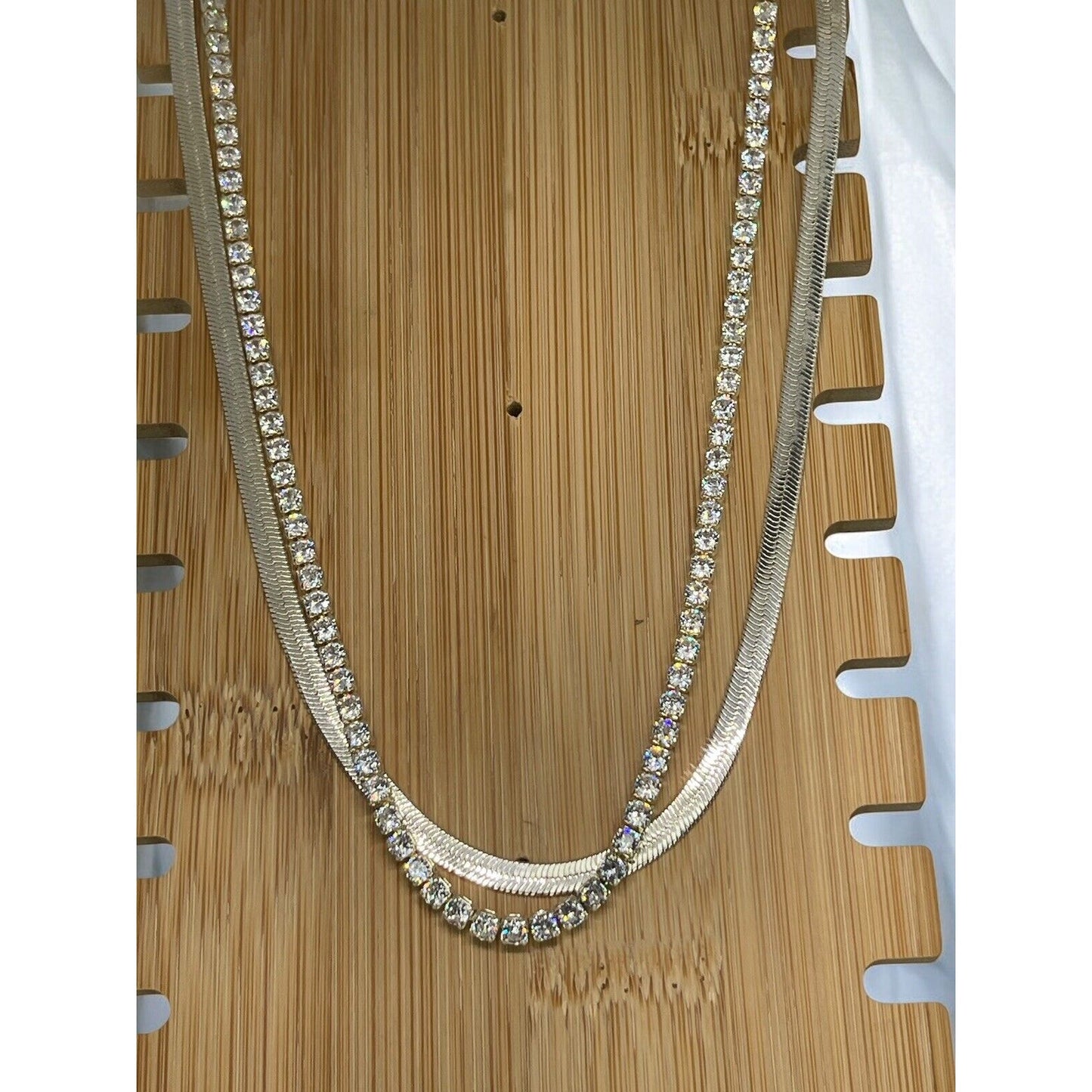 Silver Plated CZ Tennis Necklace Layered Stunning Shiny Trendy Style Fashion NWT