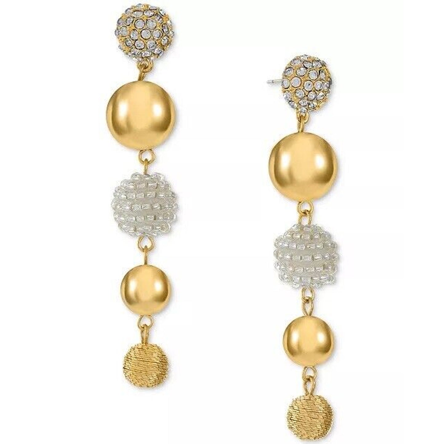 Gold Tone Ball Drop Crystal Earrings Fashion Elegant Style Intricate Shiny NWT