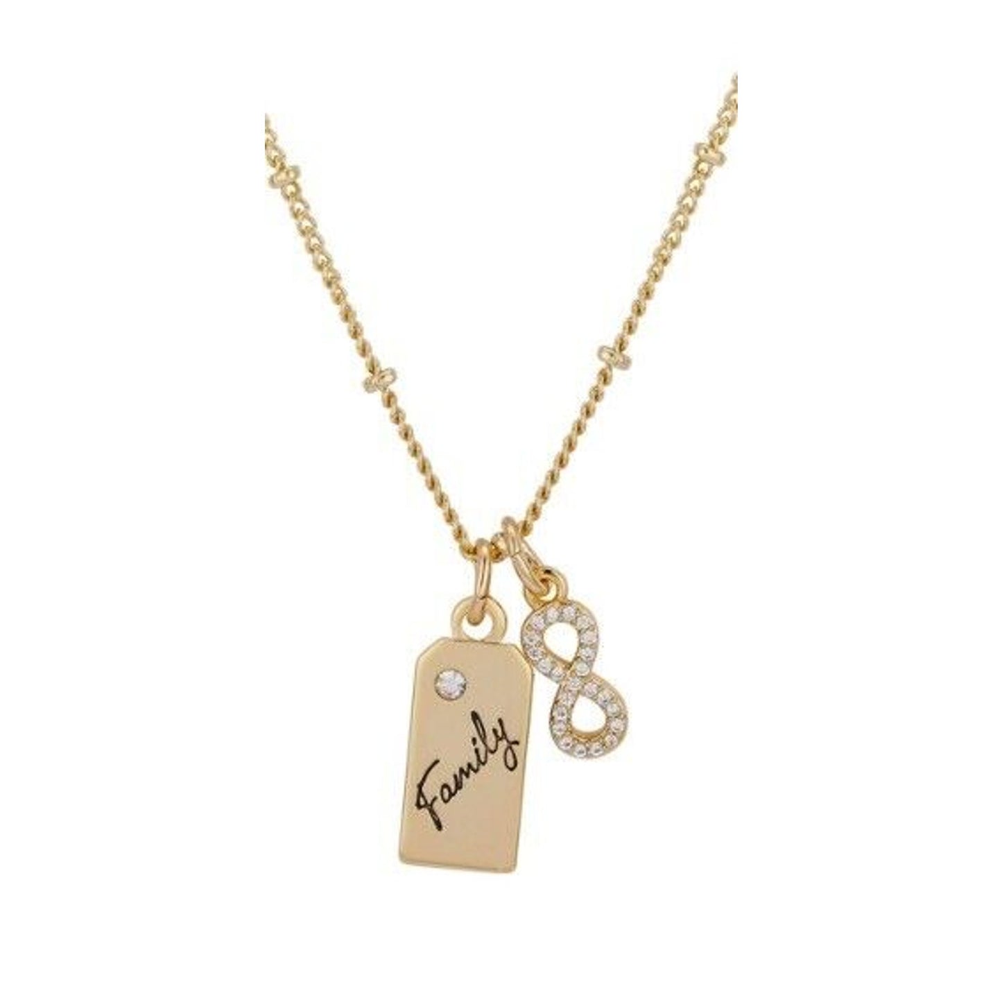 Unwritten 14K Gold Plated CZ 'Infinite Love' Pendant Necklace Family Charm NWT