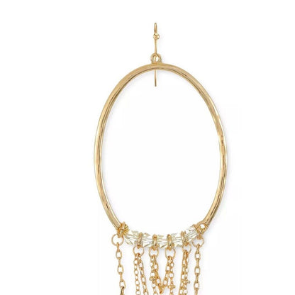 Gold Tone Crystal Bead Chain Drop Earrings Stylish Fashion Trendy Chic Shiny NWT