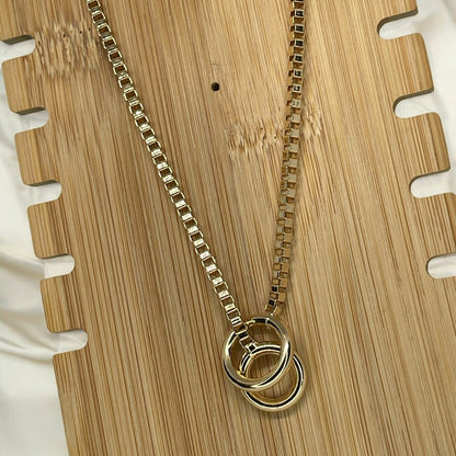 Gold Tone Box Chain Toggle Pendant Necklace Stylish Stunning Shiny Elegant NWT