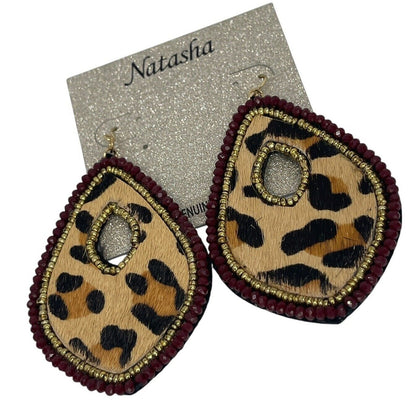 Natasha Gold Tone Animal Print Drop Earrings Chic Style Elegant Fashion Trendy