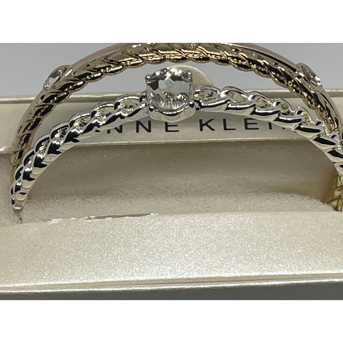 Anne Klein Gold Tone Crystal Bangle Bracelet (3pc Set) Style Trendy Fashion NWT