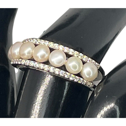 Pearl (4mm) Sterling Silver Ring Sz 7 Stunning Luxury Elegant Fashion NWT Vday