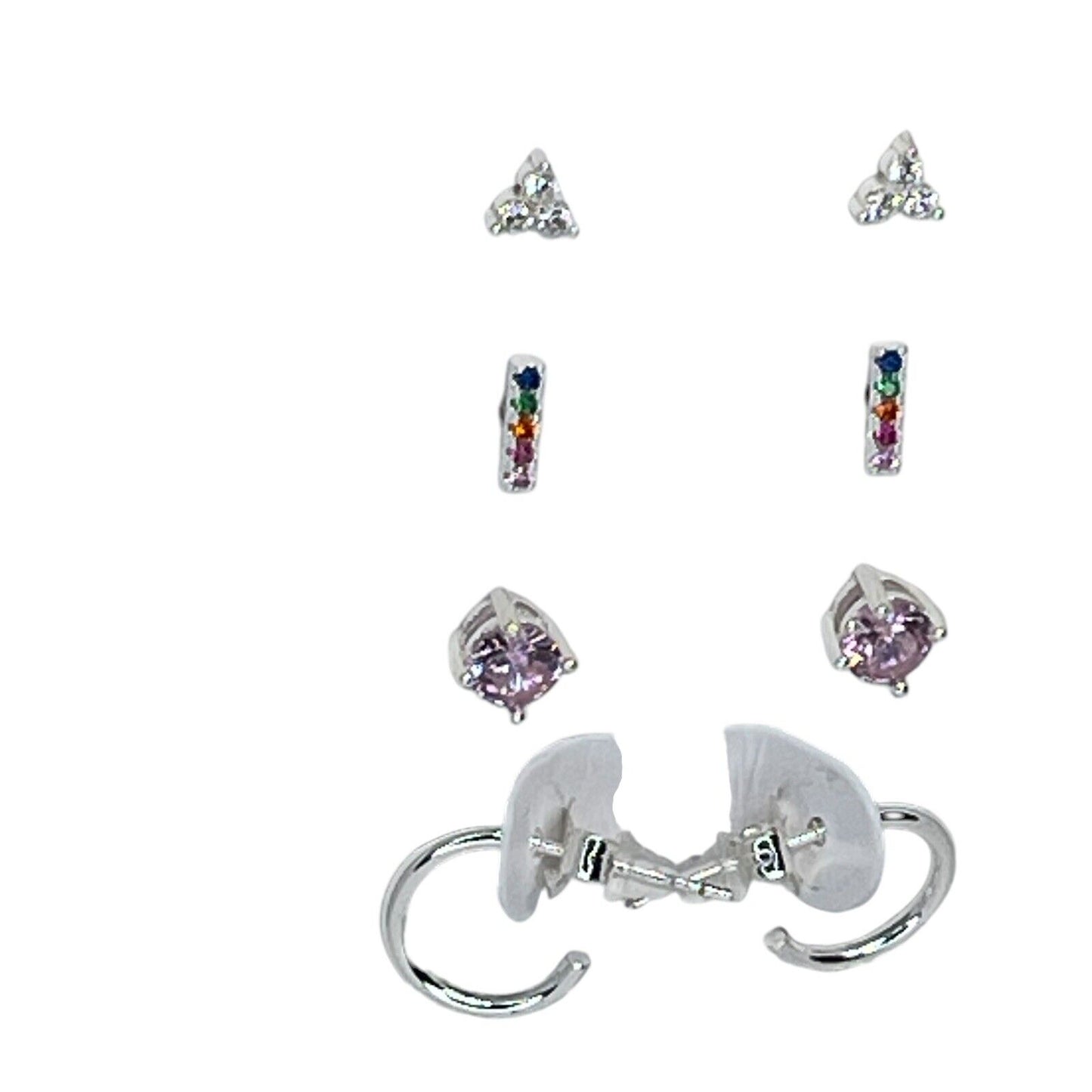 Silver Plated CZ Earrings 4pc Set Elegant Xmas Ornament Gift Box Trendy Chic NWT