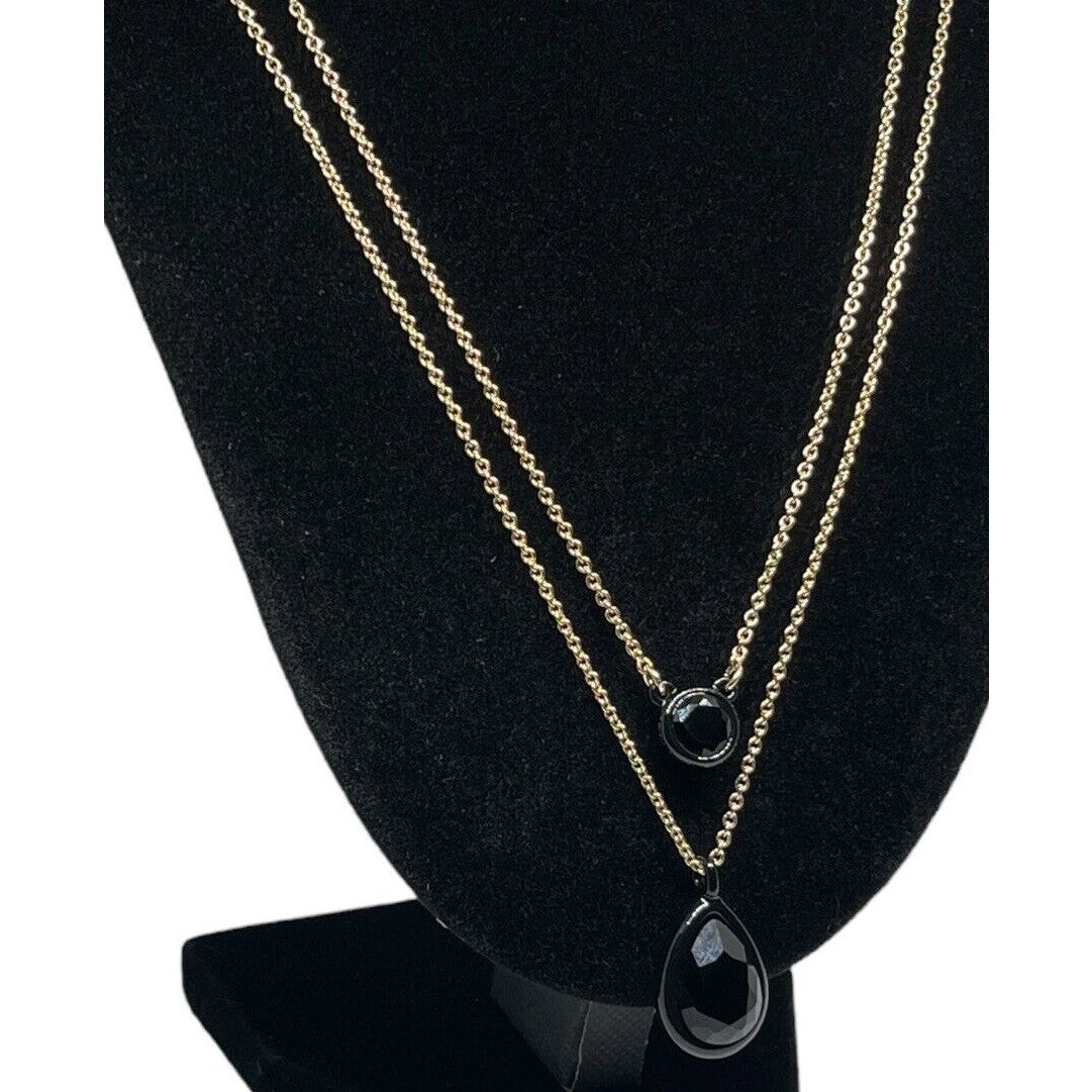 DKNY Gold Tone Jet Stone Layered Chain Necklace Chic Shiny Fashion Trendy Style