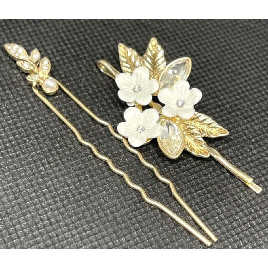 Lonna & Lilly Gold Tone Crystal Barette (2pc Set) Hair Clip Floral Trendy Style