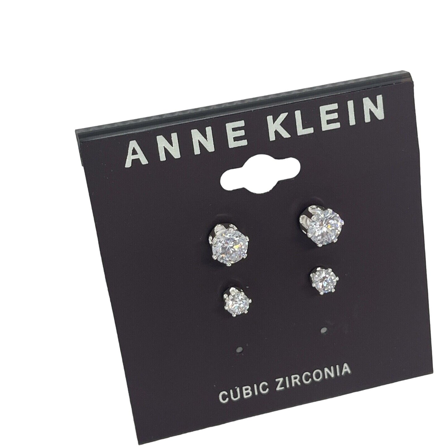 Anne Klein Silver Tone CZ Stud Earrings (2pc Set) Stunning Fashion Style Elegant