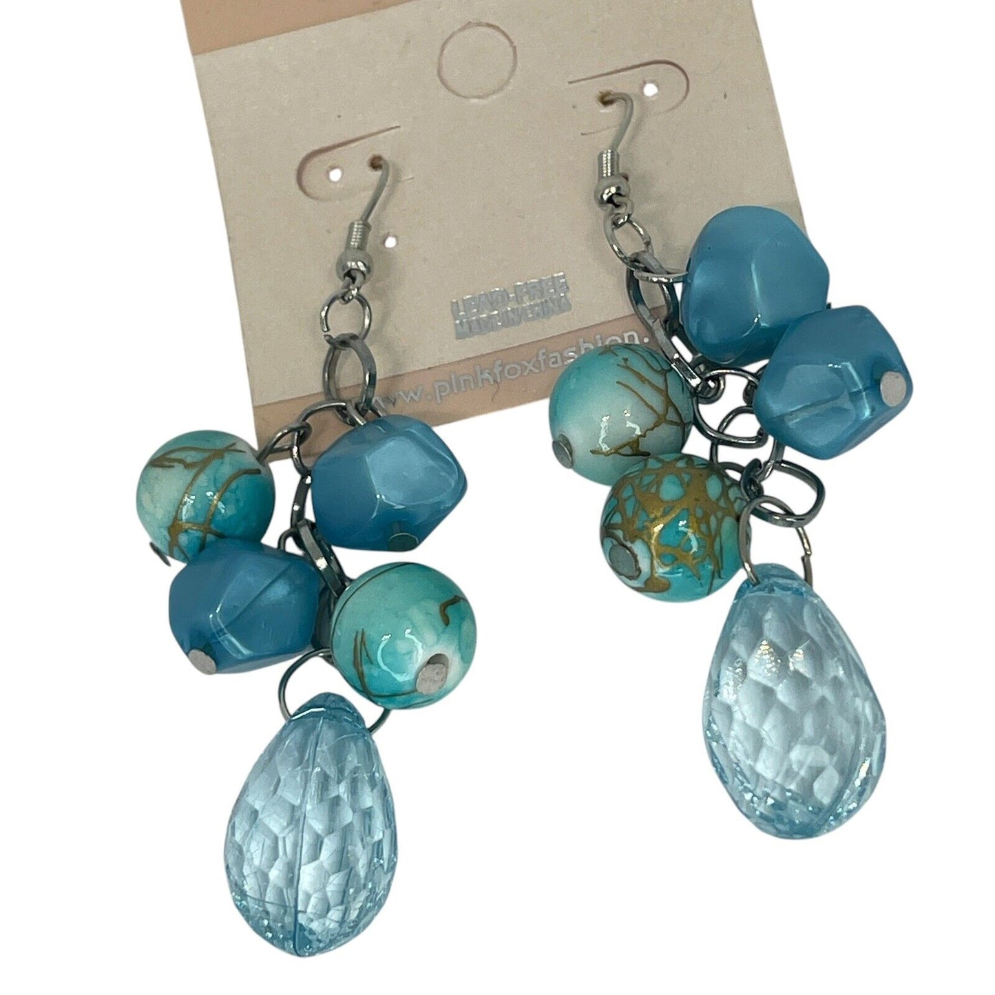 Silver Tone Faux Turquoise Beads Drop Earrings Stylish Fashion Trendy Stunning