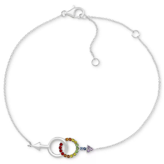 Macys 925 Sterling Silver Crystal Bracelet Rainbow BF Link Double Mars Chic NWT