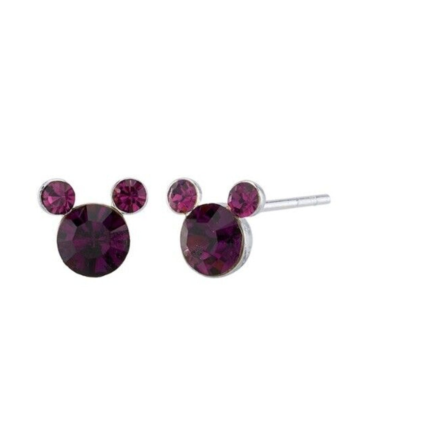 Disney Lab Amethyst Necklace Earrings (2pc Set) Mickey Ears Feb Birthstone Vday