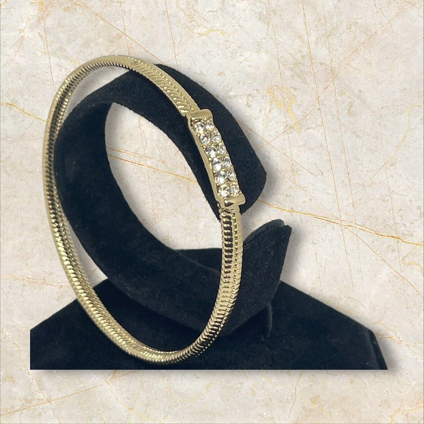 Gold Tone Pave Crystal Bangle Bracelet Fashion Stylish Chic Minimal Trendy Shiny