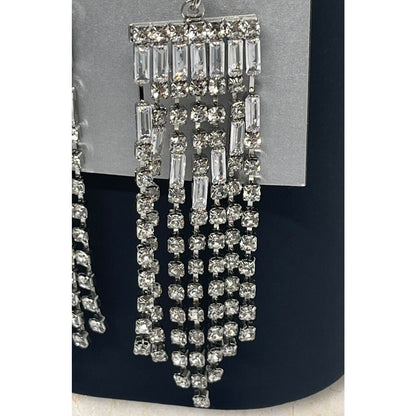 Silver Tone Crystal Chandelier Earrings Waterfall Elegant Style Fashion Trendy