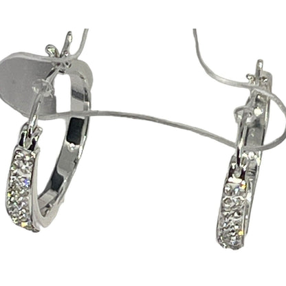 Silver Plated Pave Crystal Hoop Earrings Stunning Fashion Glitz Stylish Elegant