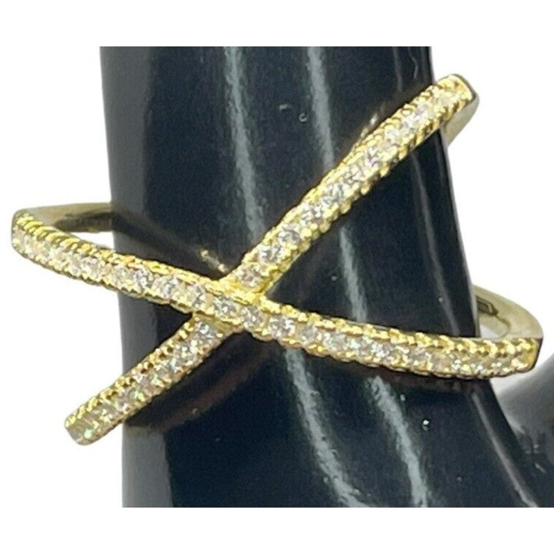 18K Gold Vermeil Crisscross CZ Ring (Sz 9) Chic Stylish Fashion Trendy Cocktail