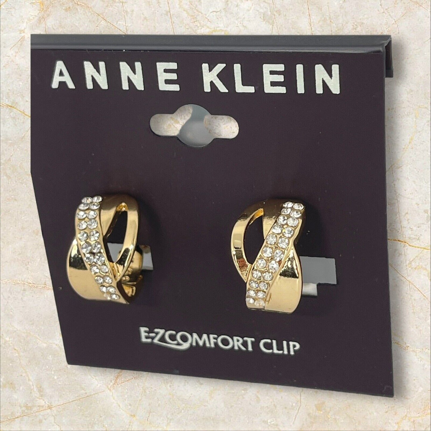 Anne Klein Gold Tone CZ Twist Clip On Earrings EZ Comfort Chic Style Trendy NWT