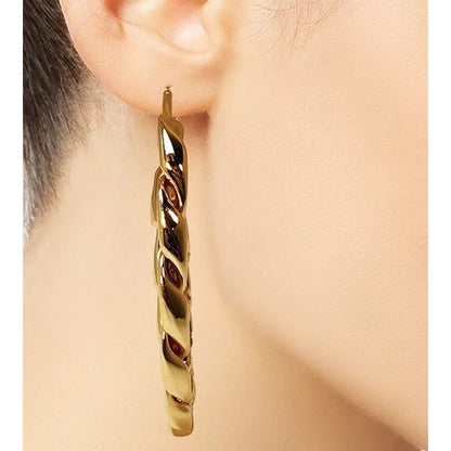 Gold Tone Statement Chain Hoop Earrings 3" Chic Style Fashion Elegant Shiny NWT