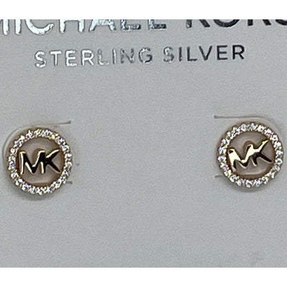 Michael Kors 14K Gold Vermeil CZ Hoop Earrings MK Logo Stud Luxury Trendy Chic