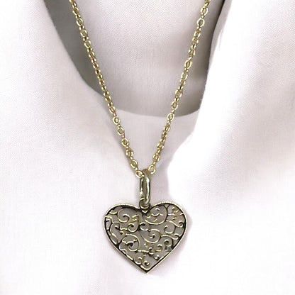 Sterling Silver Heart Filigree Pendant Necklace Open Work Style Fashion Stunning