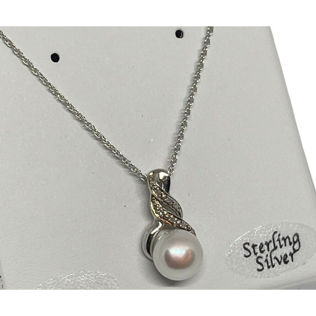 Natural Diamond Pearl (9mm) Necklace Sterling Silver Luxury Fashion Chic Elegant