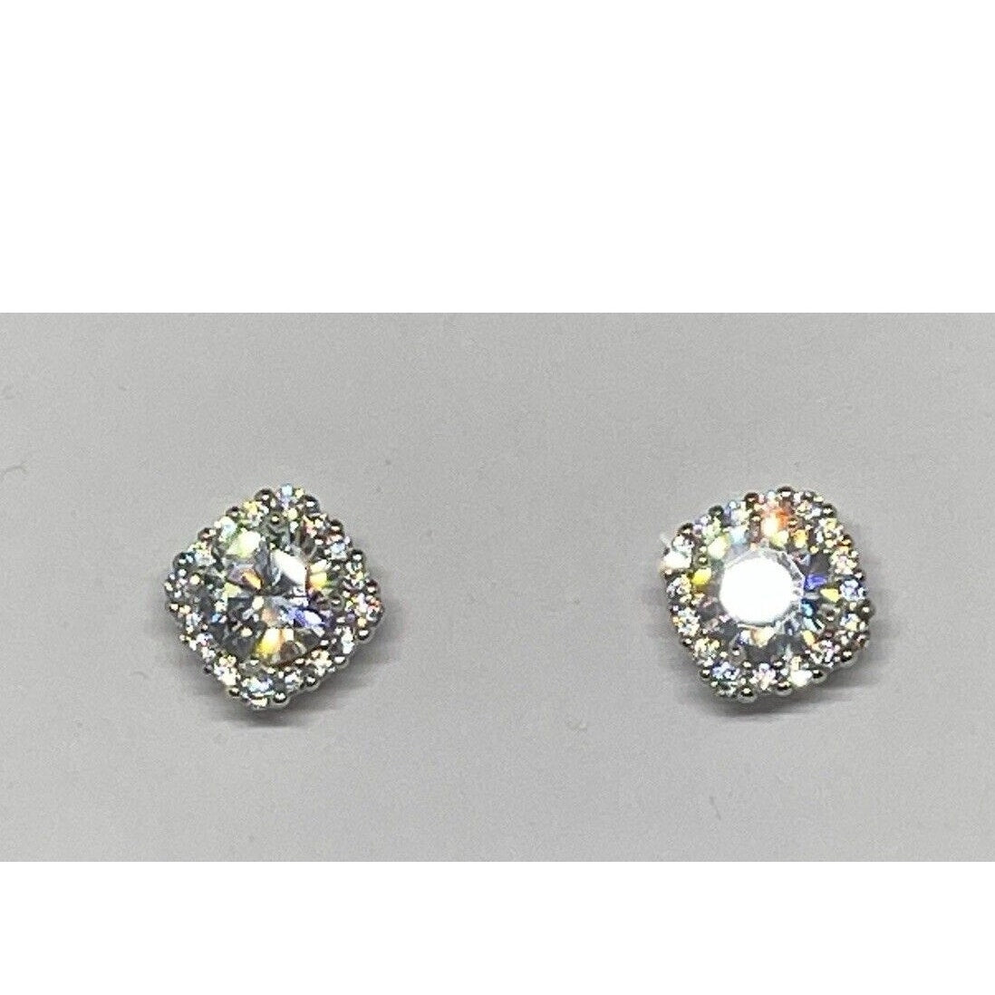 Sterling Silver Halo CZ Stud Earrings Glitz Fashion Chic Style Trendy Shiny NWT