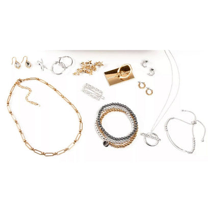 12 Piece Jewelry Set Gold Tone Necklace Earrings Bracelet Ring Brooch Trendy NWT