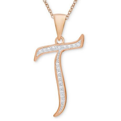 Diamond Accent ‘T’ Initial Pendant Necklace 14K Gold Plated Chic Trendy Fashion