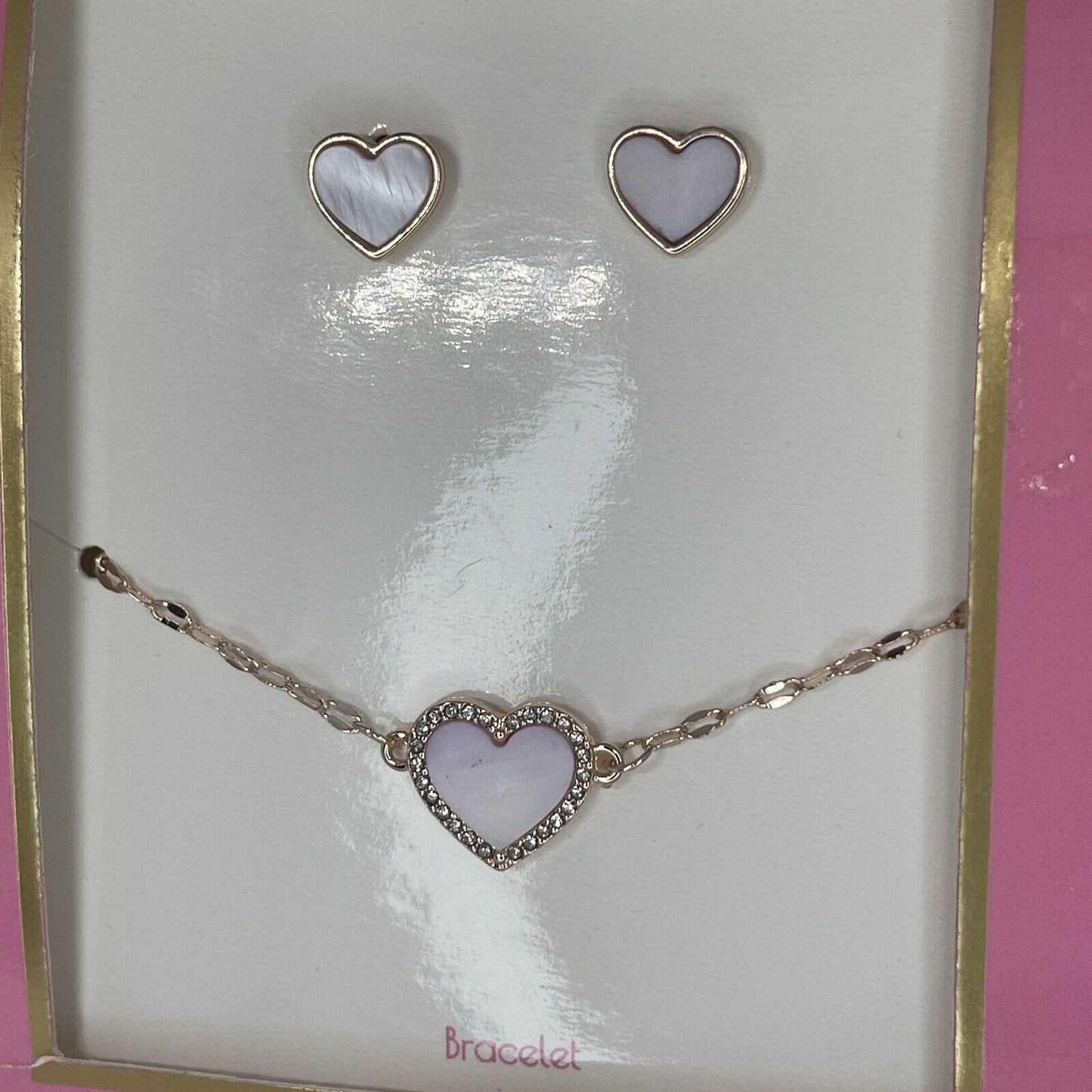 Guess Gold Tone Heart Bracelet Earrings (2pc Set) Trendy Fashion Style Chic Vday