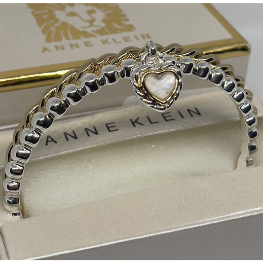 Anne Klein Gold Tone Crystal Heart Bangle Bracelet (2pc Set) Chic Textured Vday